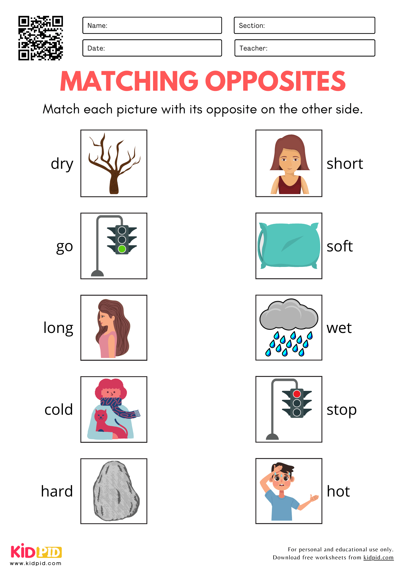 Matching Opposites Pictures Worksheet For Kindergarten Kidpid