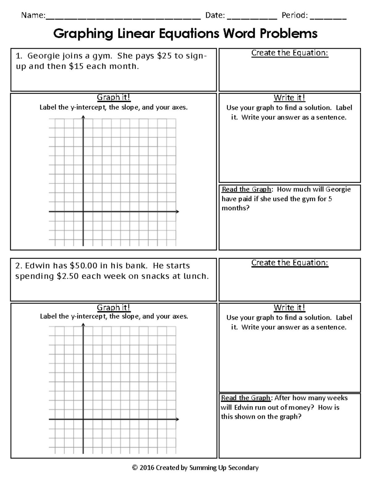 MATH 101 Graphing Linear Equations Word Problems Solutions Studocu