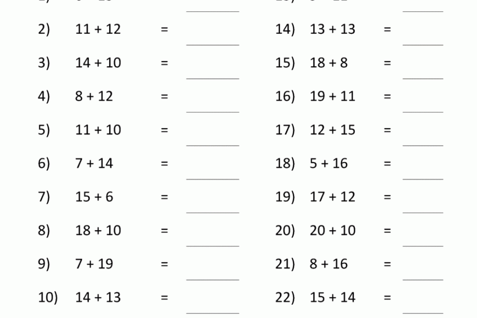 Math Addition Facts To 20