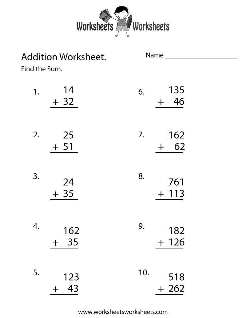 print addition worksheets