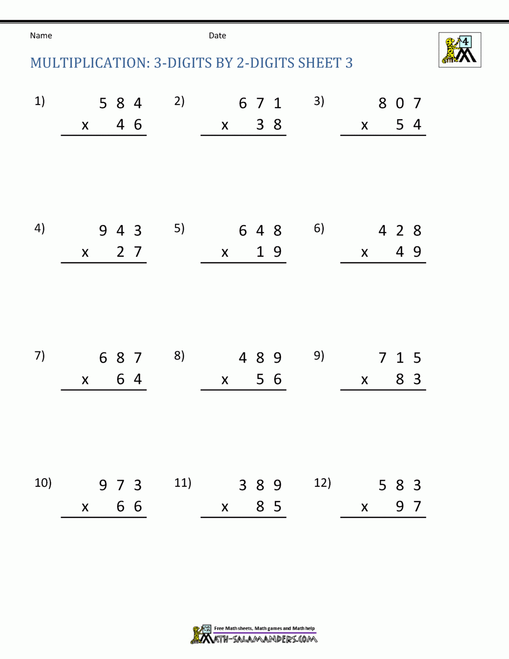 multiplying math worksheets