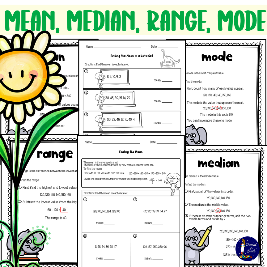 mean mode median range worksheets