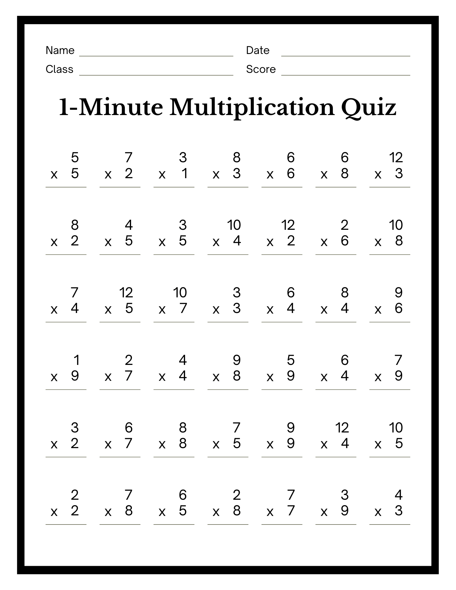 multiplacation worksheet