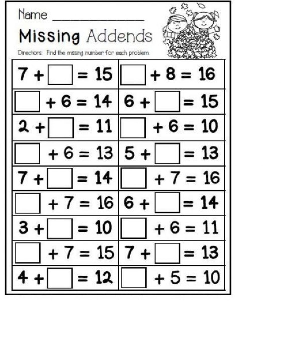 Missing Numbers Addition Worksheets Worksheet School Worksheets Library