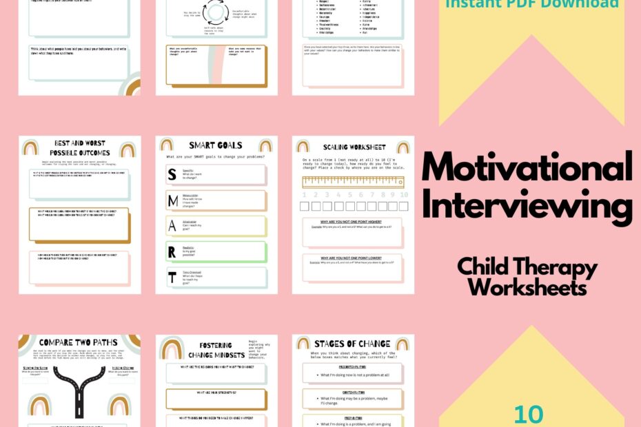 Motivational Interviewing Worksheet Bundle BOHO Child MI Therapy Worksheets Child Mental Health Making Change Kid Friendly Counseling Etsy