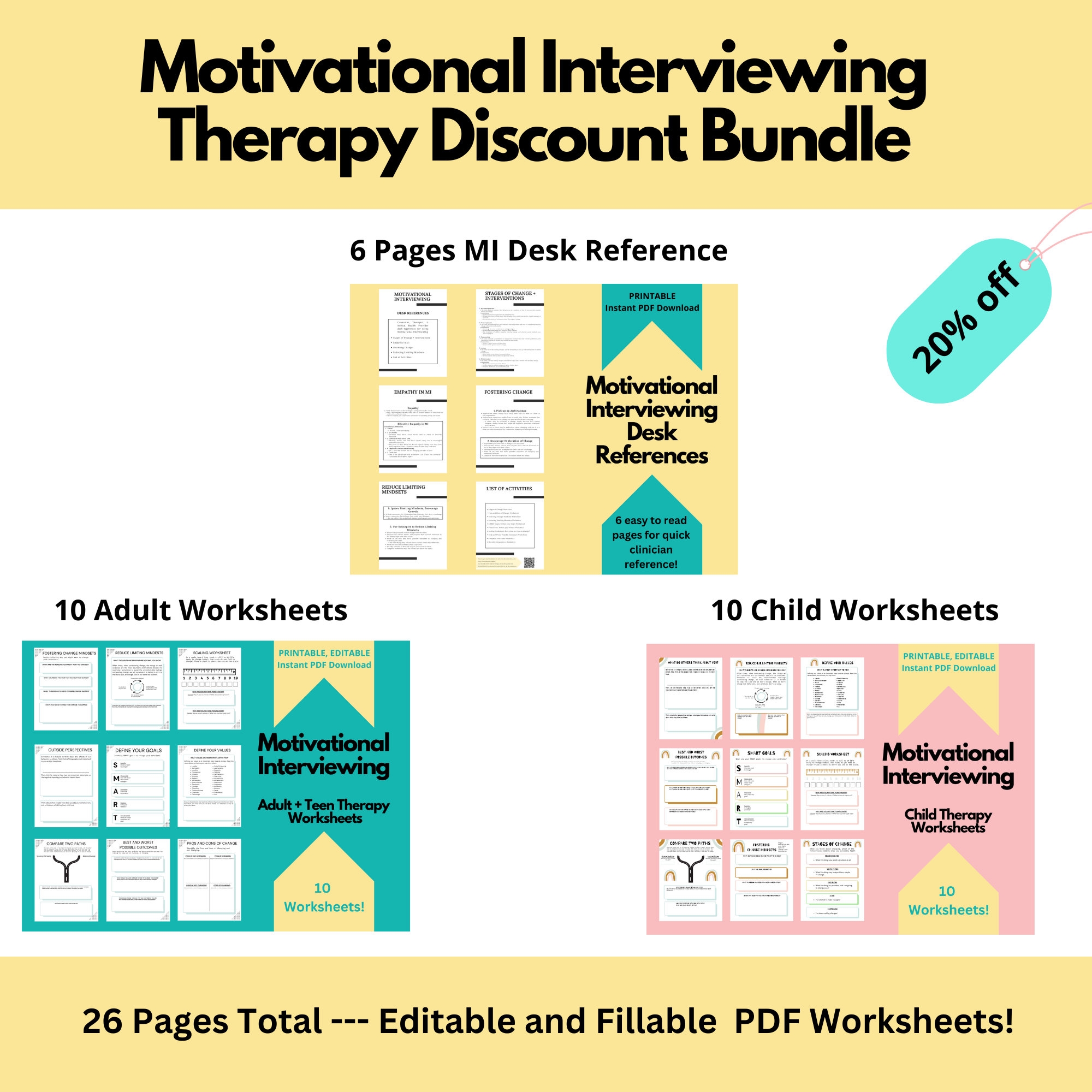 Motivational Interviewing Worksheets Discount Bundle 20 Motivational Interviewing Worksheets For Adults Teens Kids MI 6 Desk References Etsy