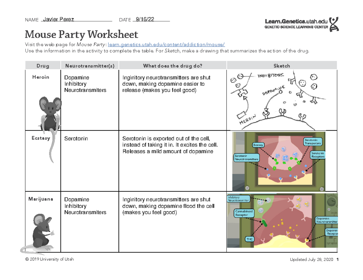 Mouse Party Worksheet 2019 University Of Utah Updated July 28 