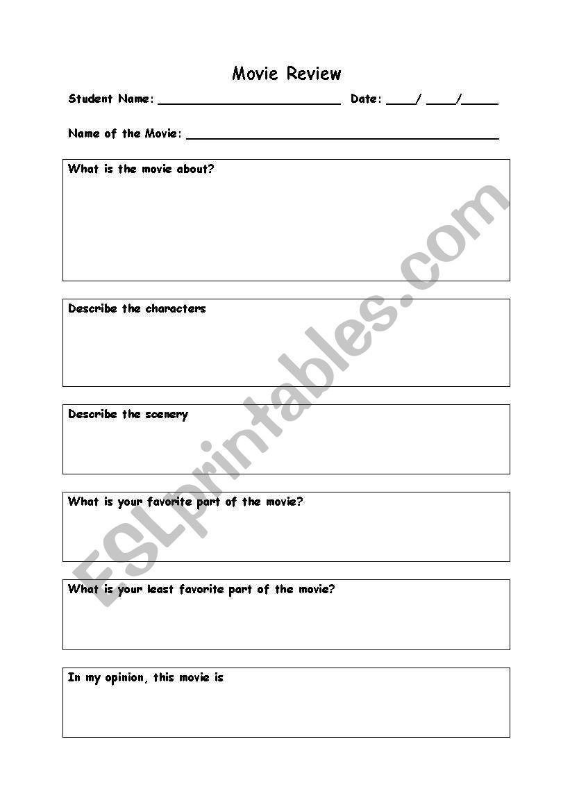 printable movie review worksheet pdf