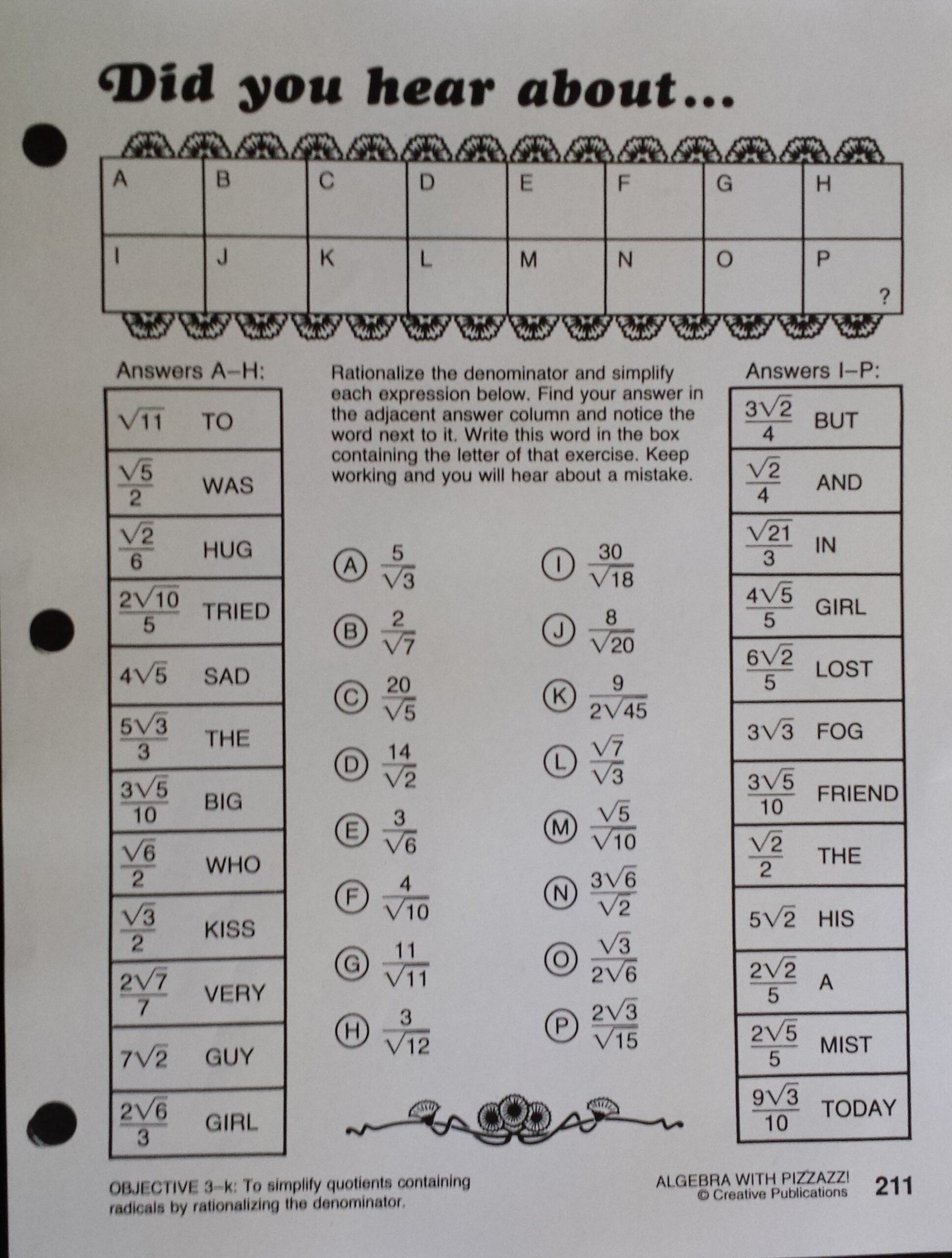 did you hear about math worksheet