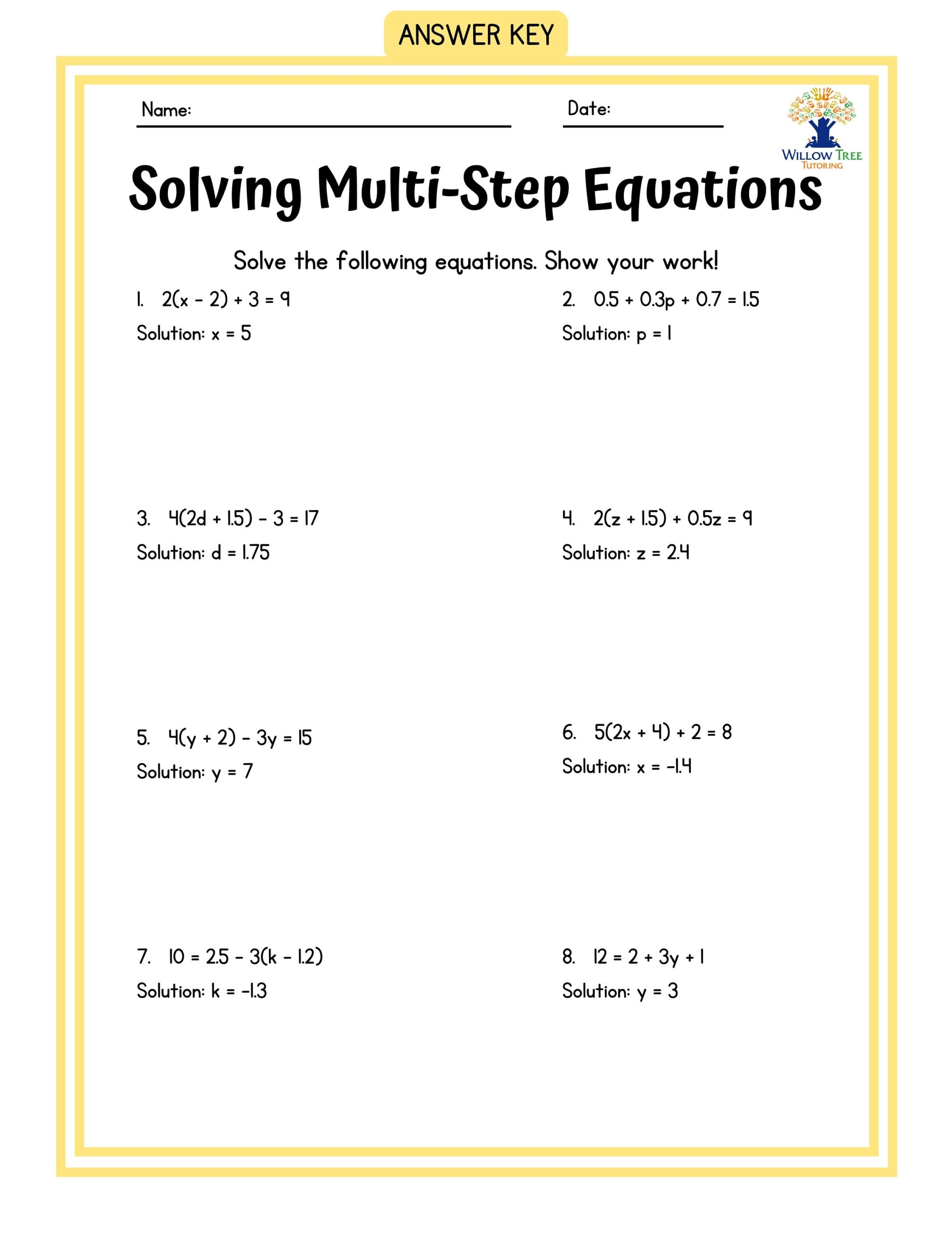 Multi step Equations Worksheets Algebra 1 Workbook 18 Pages Etsy