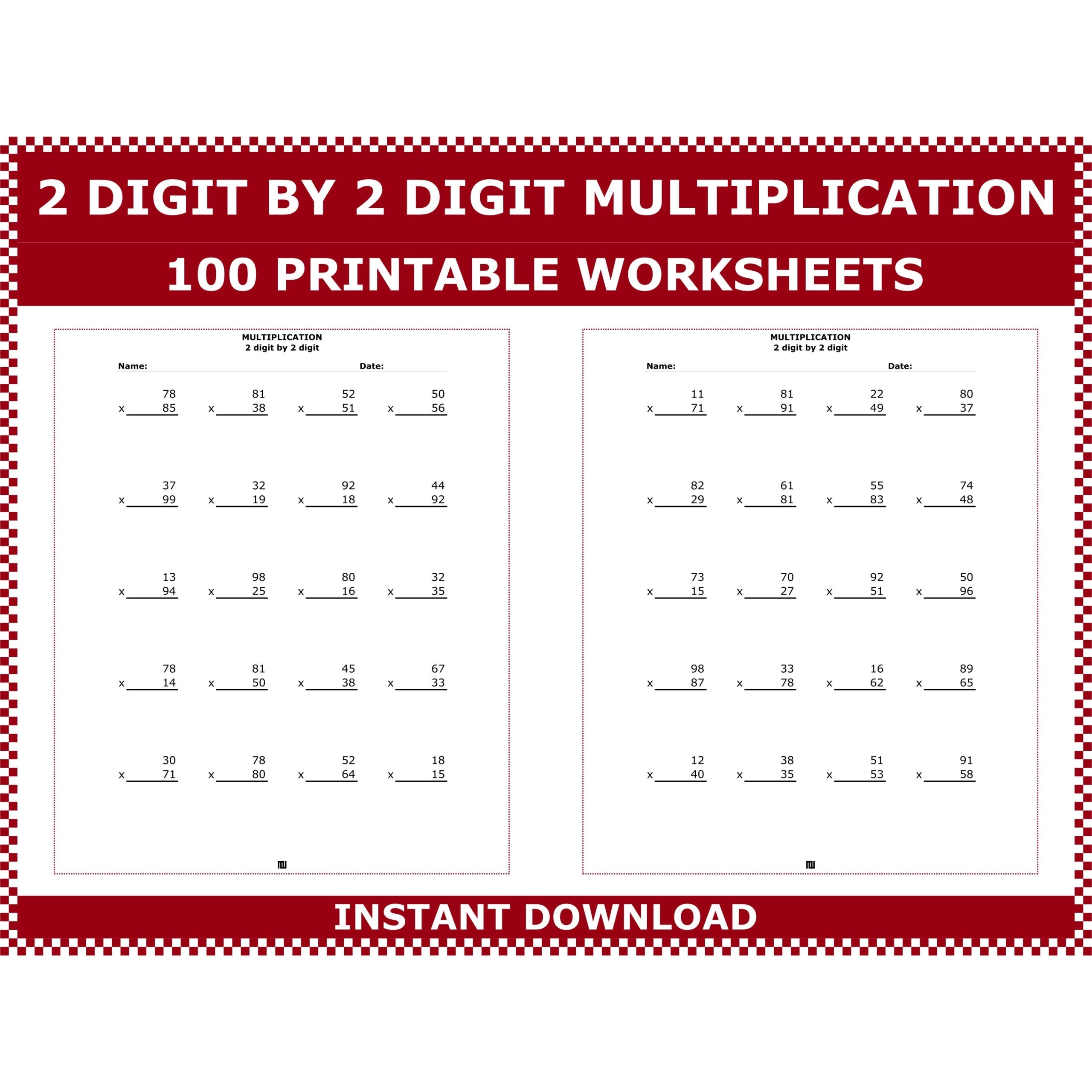 multiplying 2 digit by 2 digit worksheet