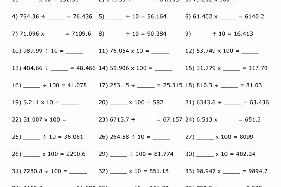 Multiply And Divide By 10 100