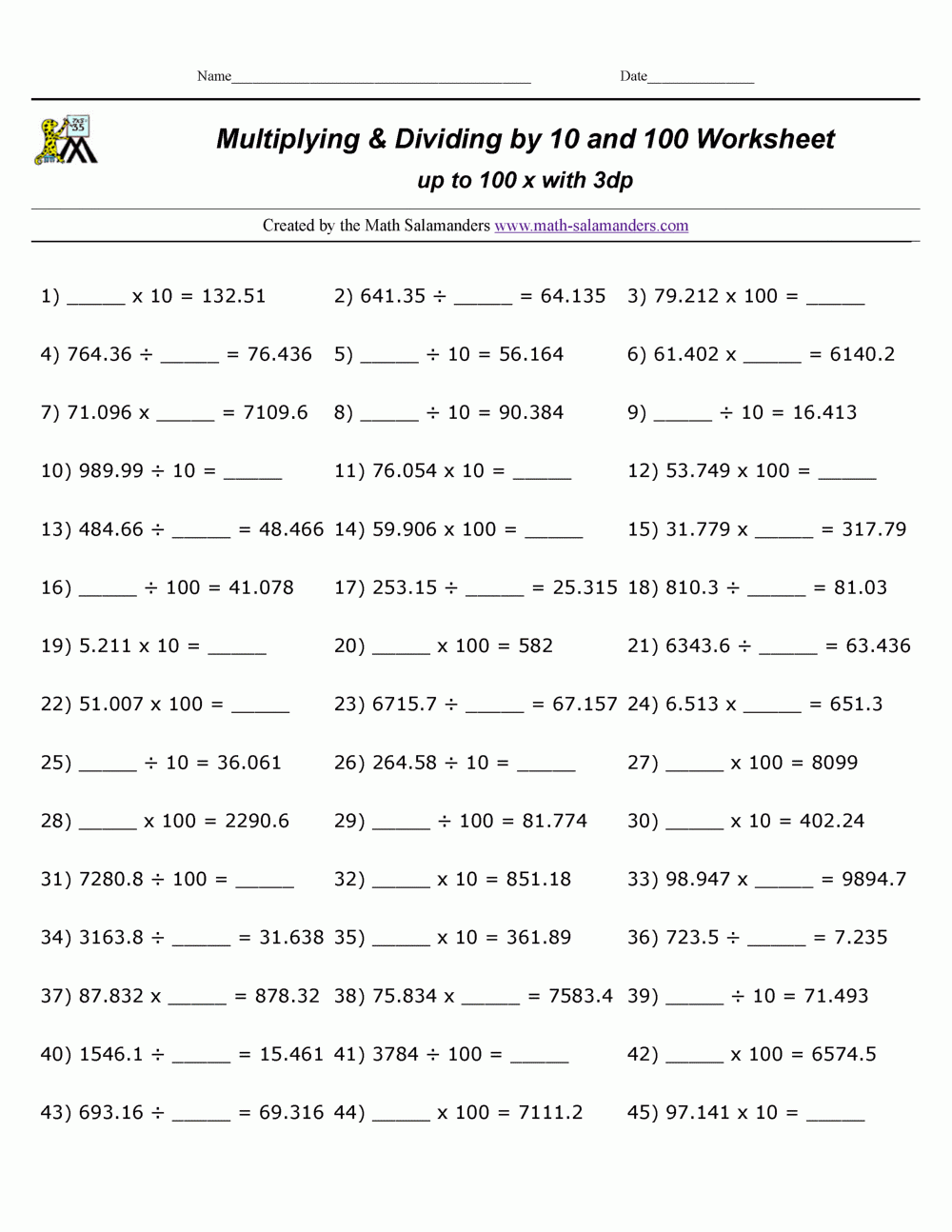 Multiply And Divide By 10 100