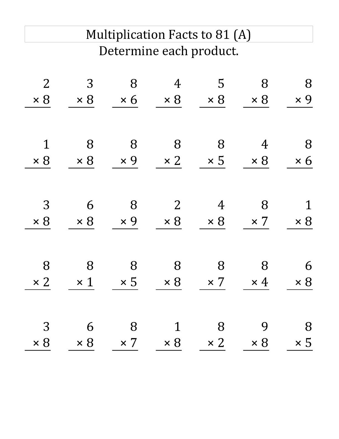 Multiply By 8 Worksheets Activity Shelter