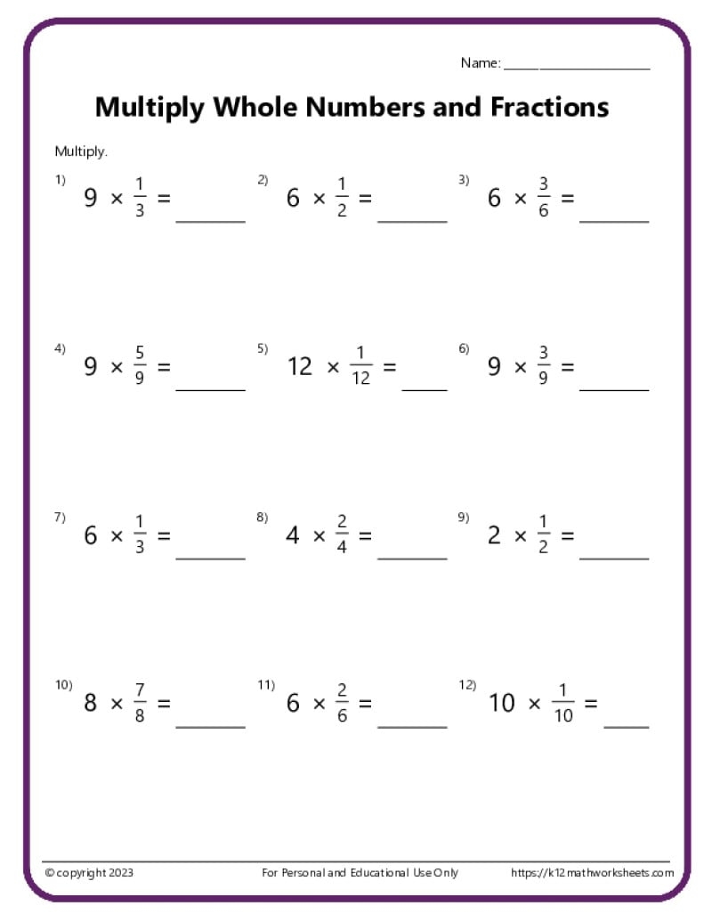 double digit fraction multiplication worksheet