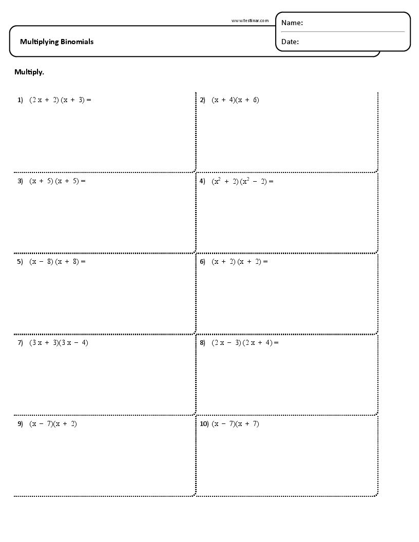 binomial multiplication worksheet