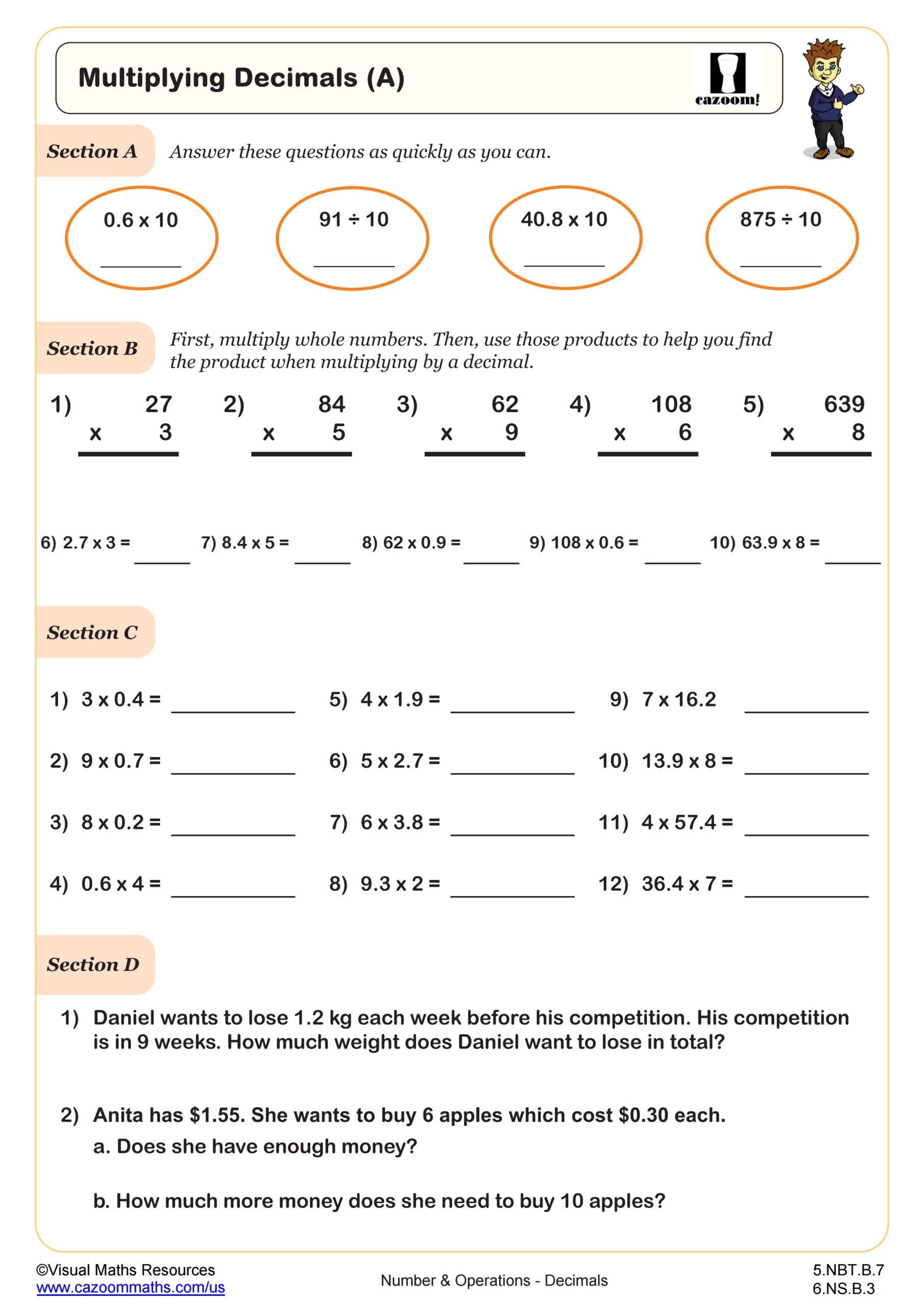 multiplying dividing decimals worksheet