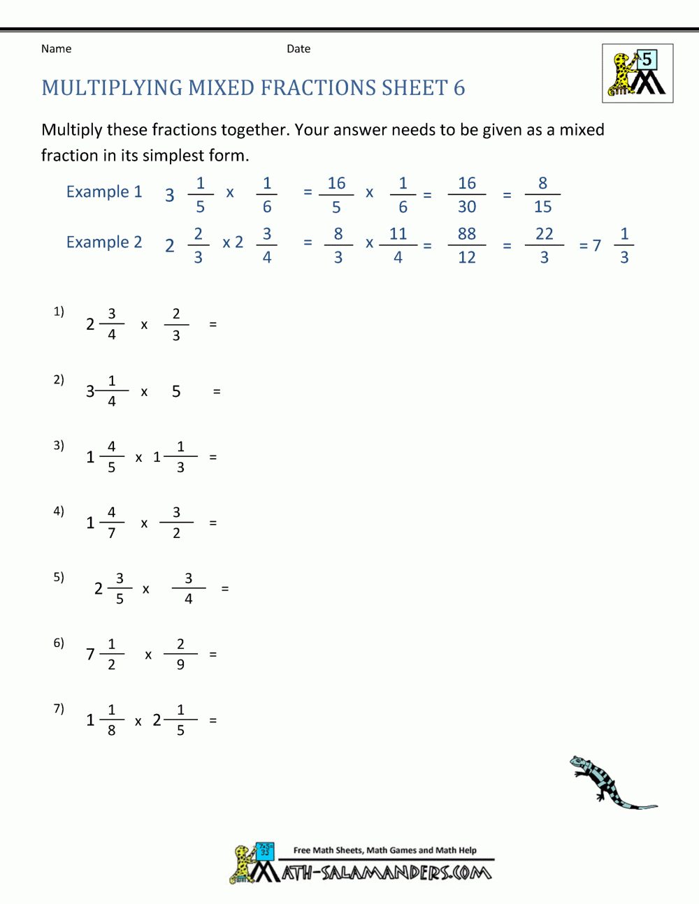 multiplication fractions worksheets