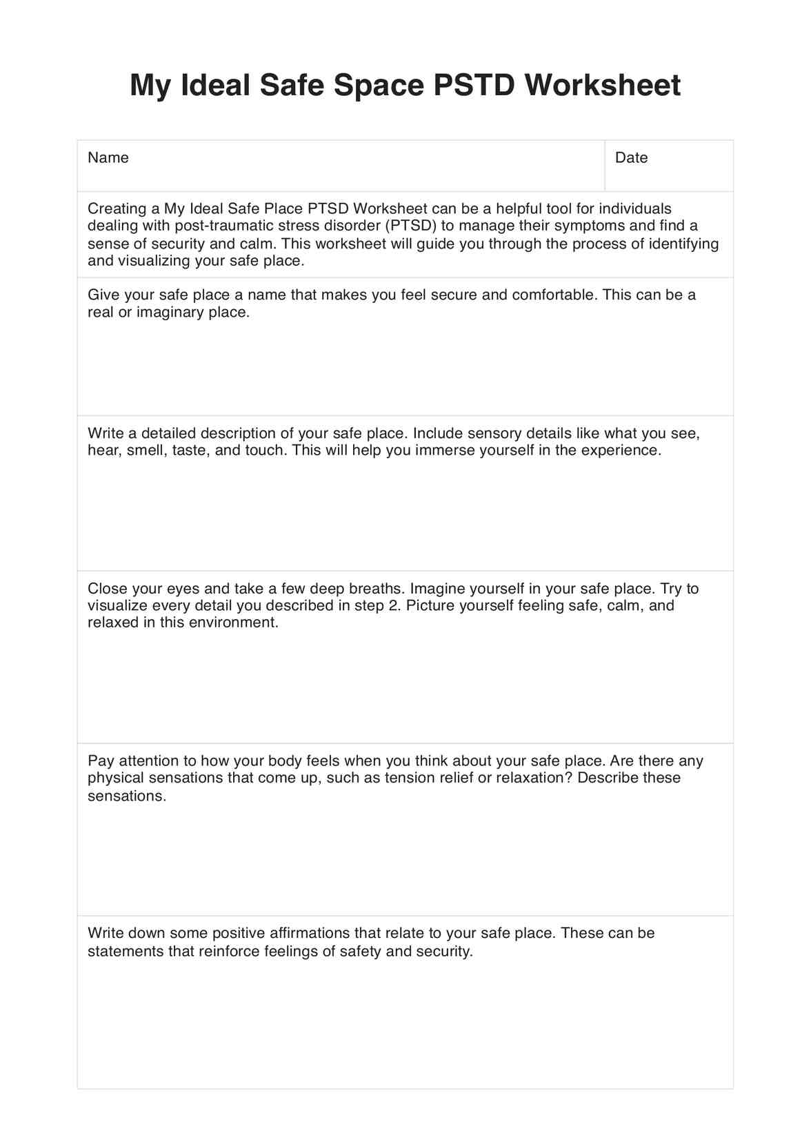 ptsd worksheets