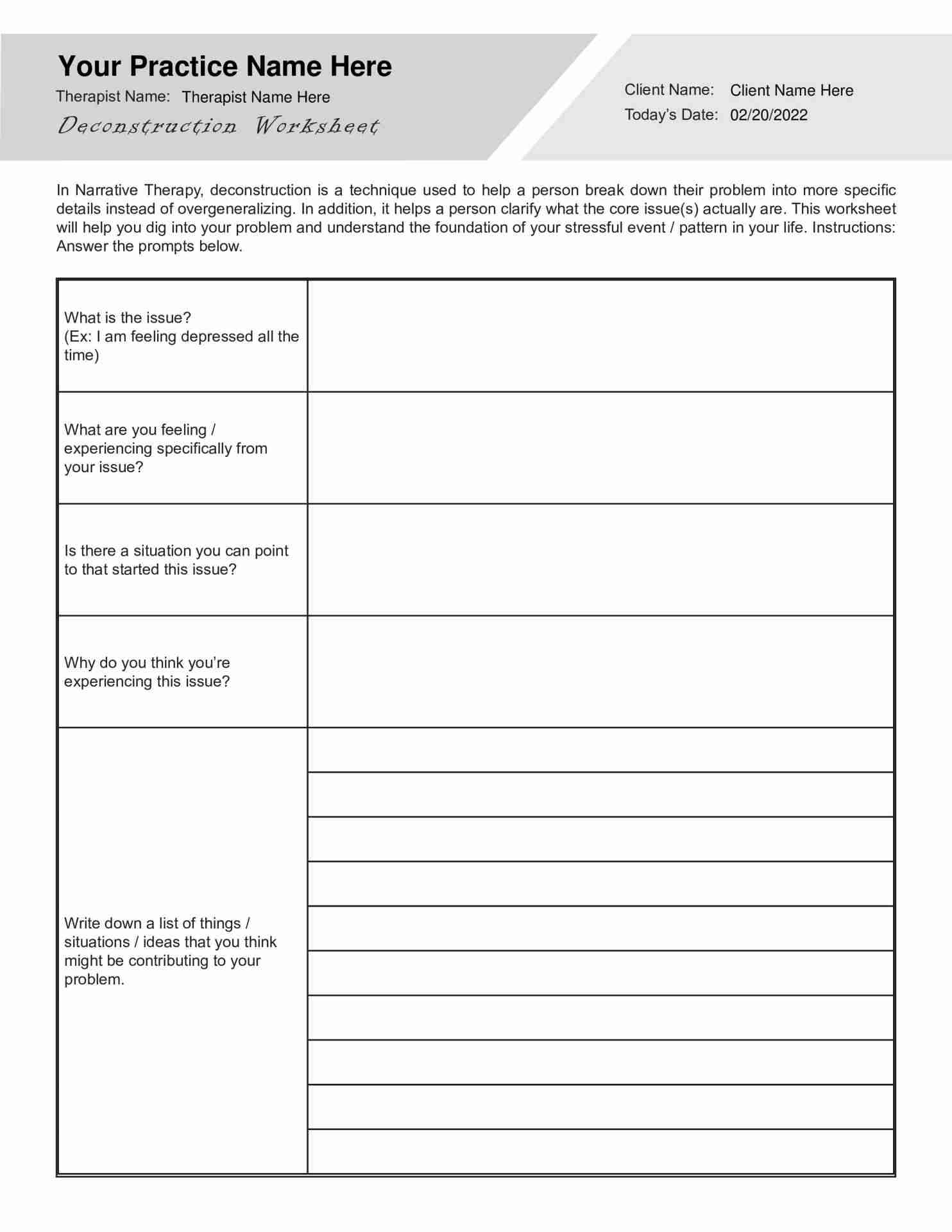 narrative therapy worksheets