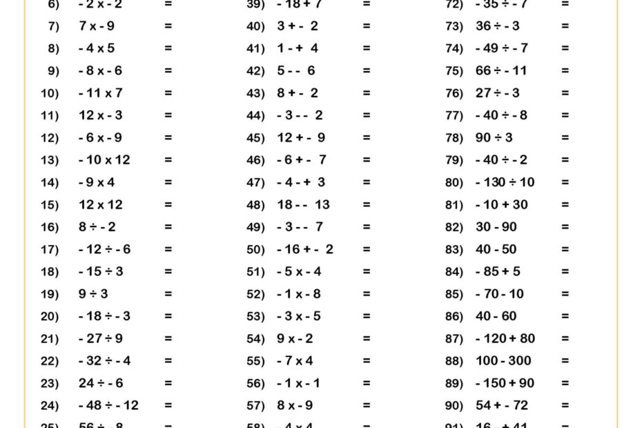 Negative Numbers 10 Minute Challenge Worksheet Printable PDF Worksheets