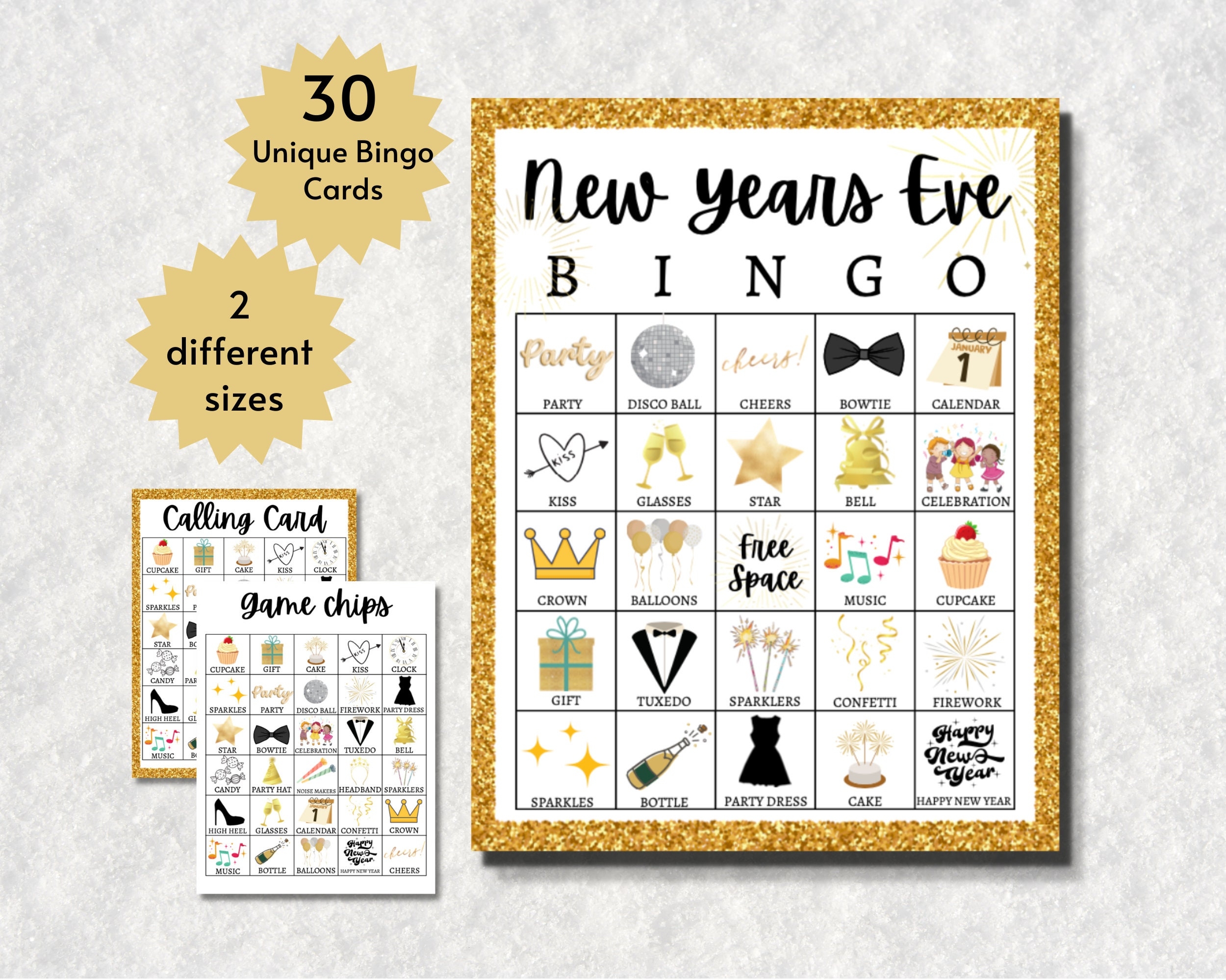 New Year s Eve Bingo Cards Printable Holiday Party Game For Kids Teens And Adults New Year Group Activity