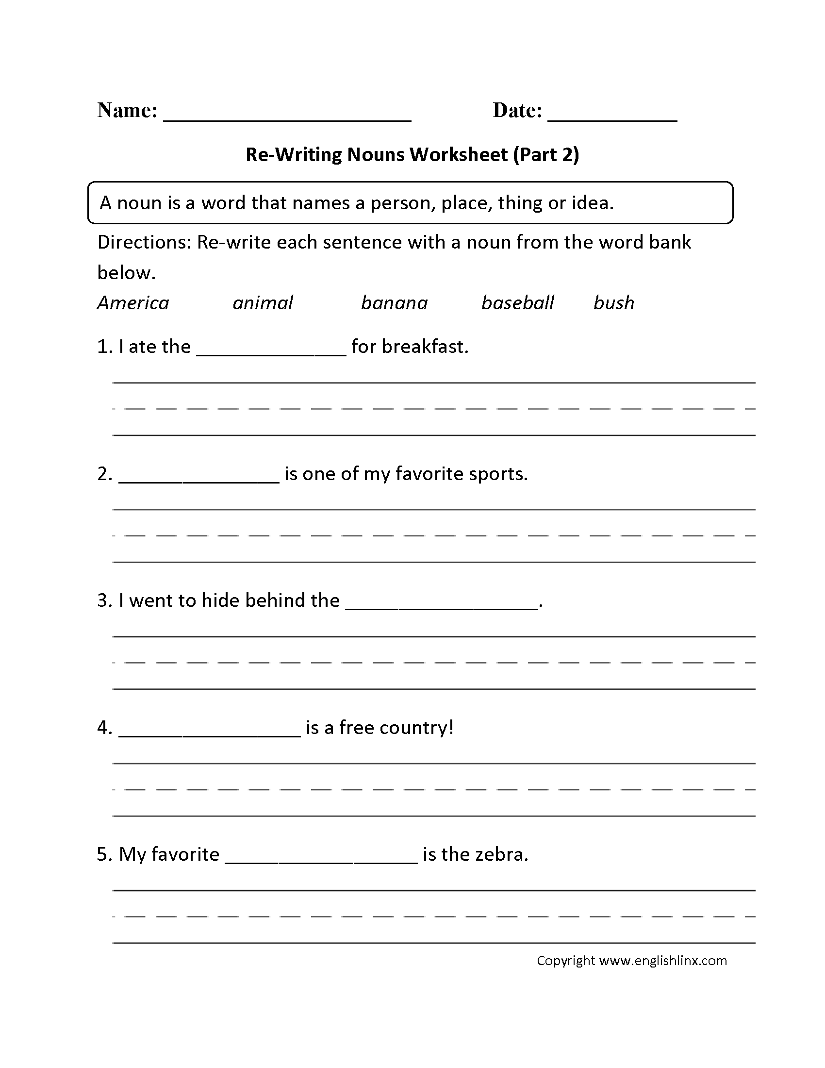 nouns worksheets
