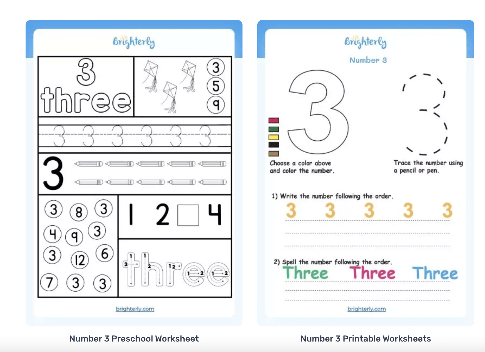 number 3 worksheets for preschool