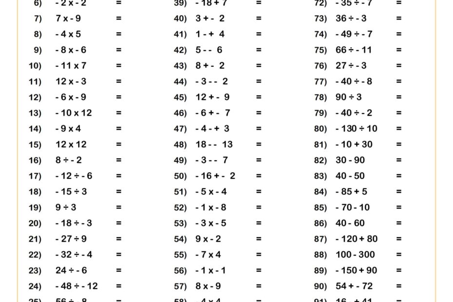 Operations With Integers Ten Minute Challenge Worksheet PDF Printable Number U0026 Operations Worksheet