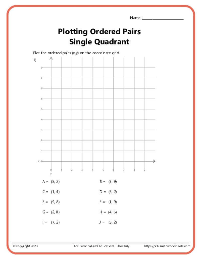 graphing points on a coordinate plane worksheet