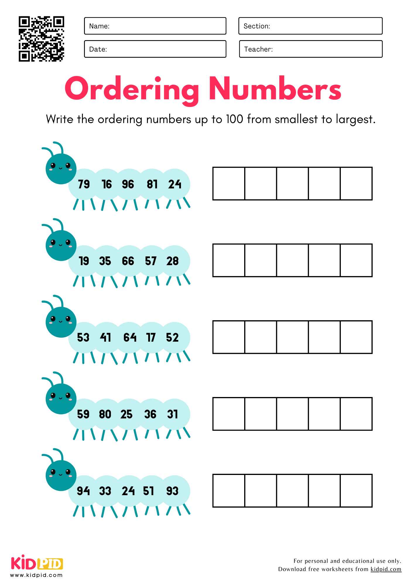 Ordering Numbers Worksheets For Grade 2 Kidpid
