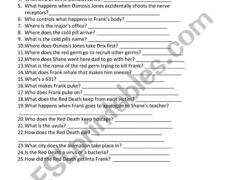 Osmosis Jones ESL Worksheet By Ms Kasper Worksheets Library