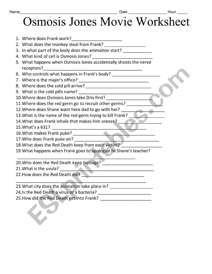 Osmosis Jones ESL Worksheet By Ms Kasper Worksheets Library