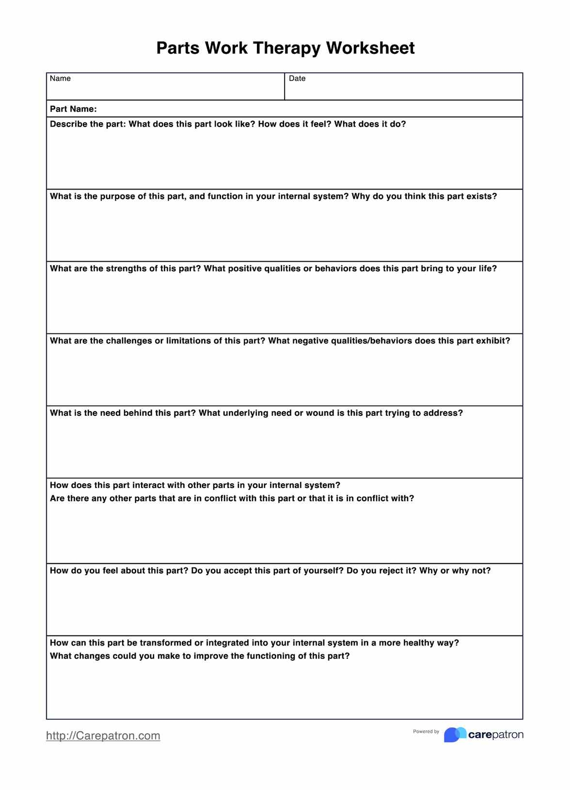 Parts Work Therapy Worksheet U0026 Example Free PDF Download