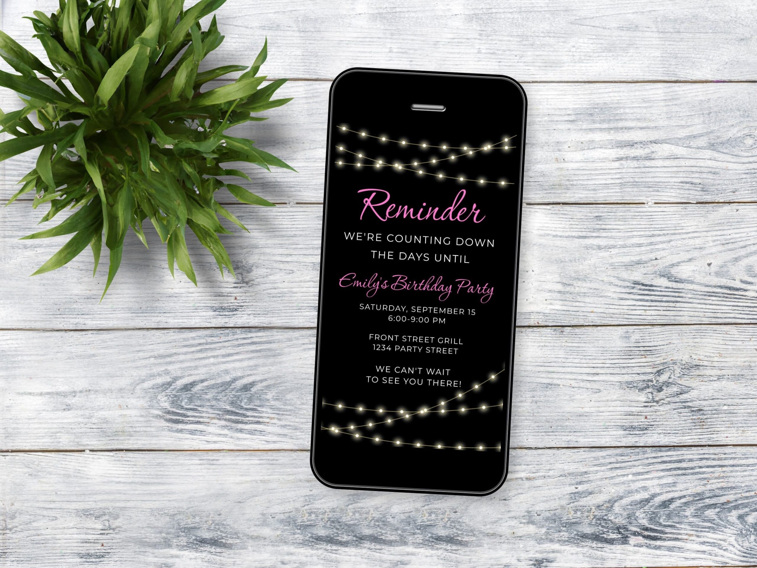 Party Reminder Template Editable Birthday Courtesy Text For Party Guests Digital Party Details Note String Lights Instant Download BD42 Etsy