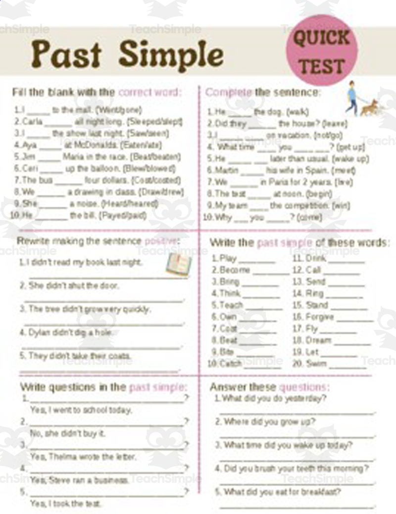 Past Simple Test Worksheet For English U0026 ESL Students