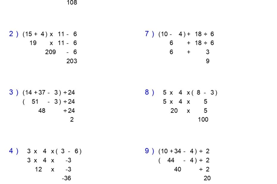 PEMDAS Problems Order Of Operations Worksheets Basic With