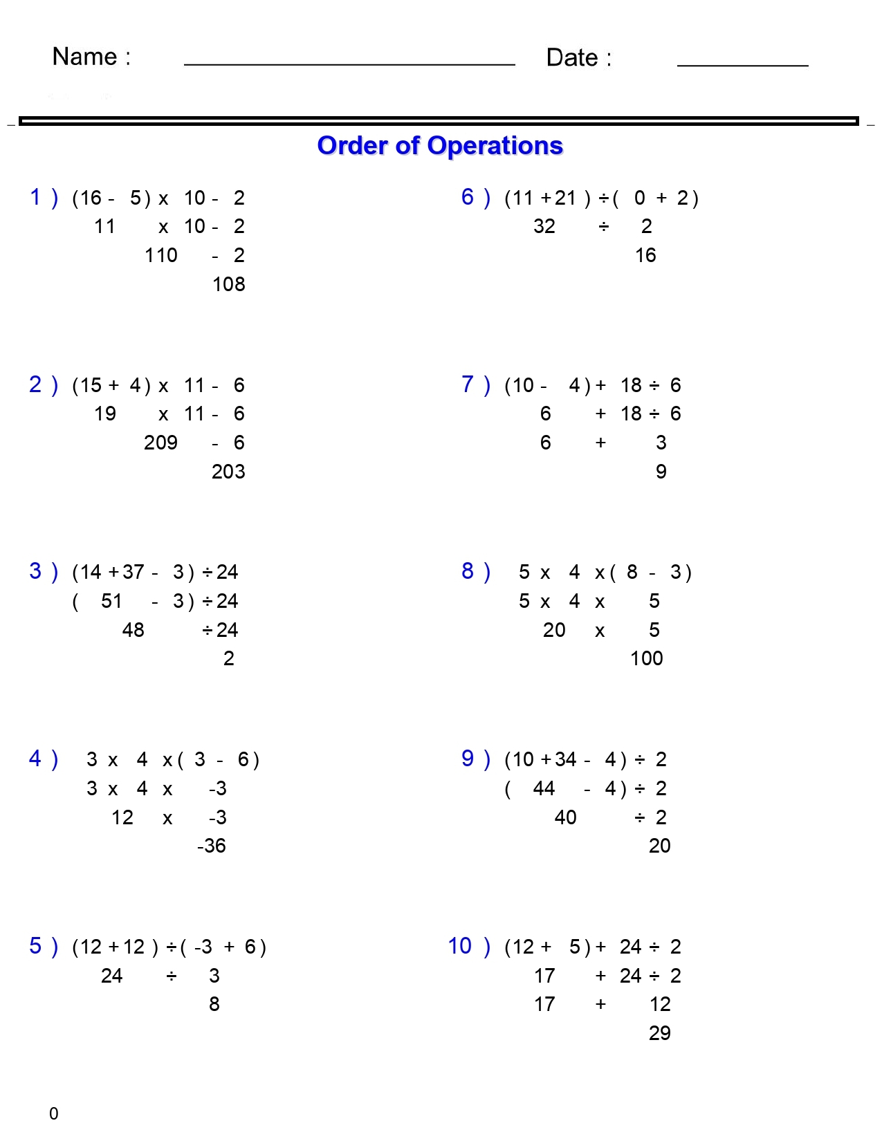 PEMDAS Problems Order Of Operations Worksheets Basic With 