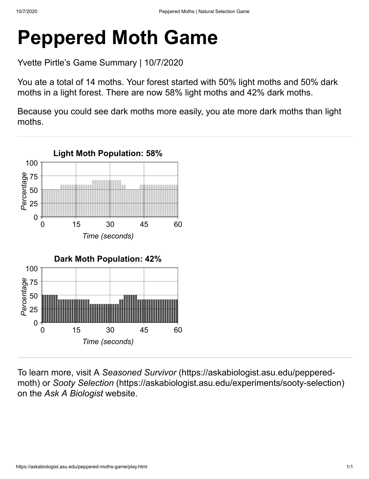 peppered moth ask a biologist worksheet