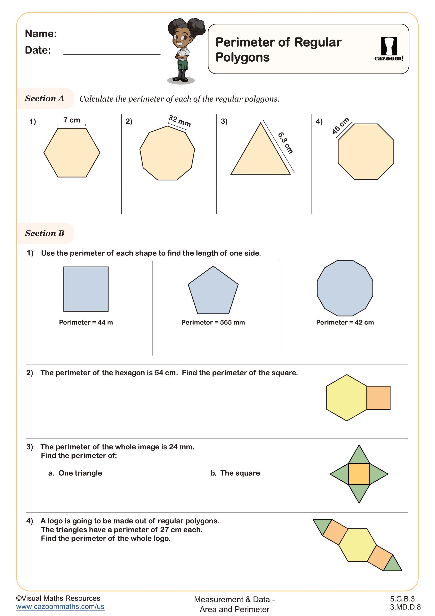 Perimeter Of Regular Polygons Worksheet Printable PDF 3rd Aand 5th Grade Measurement Worksheet