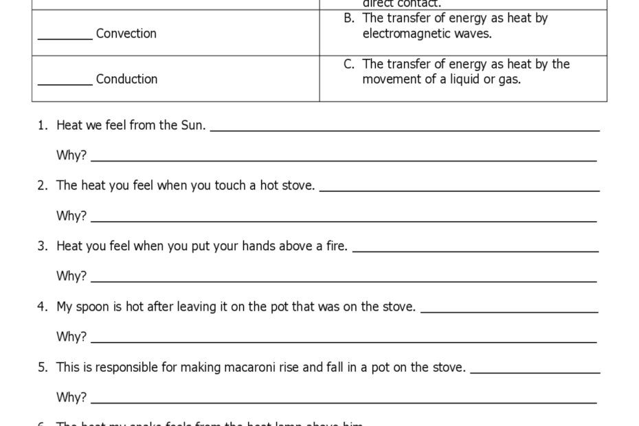 Period Conduction Convection Or Radiation Study Notes Worksheets Library