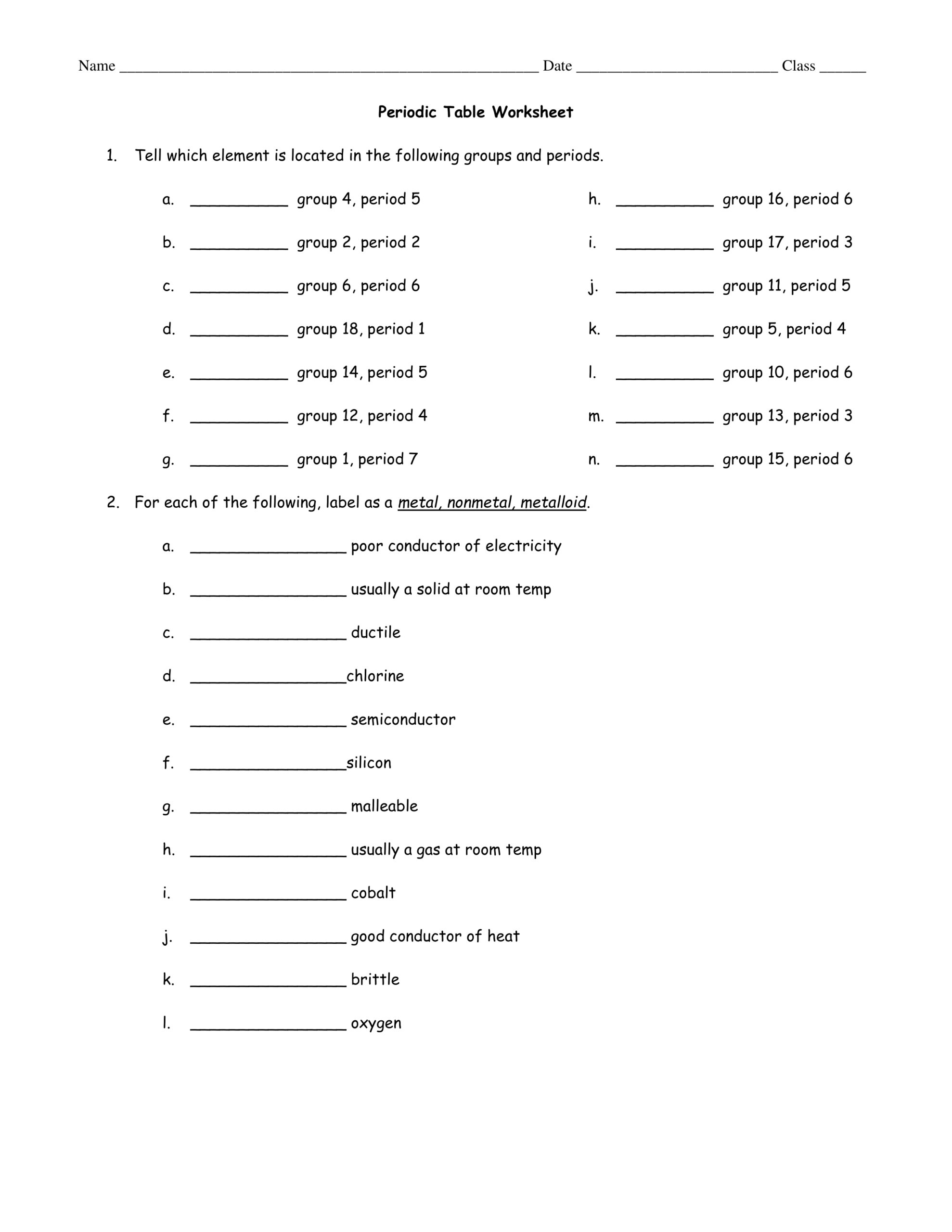Periodic Table Worksheet Alicia Barrett Library Formative Worksheets Library