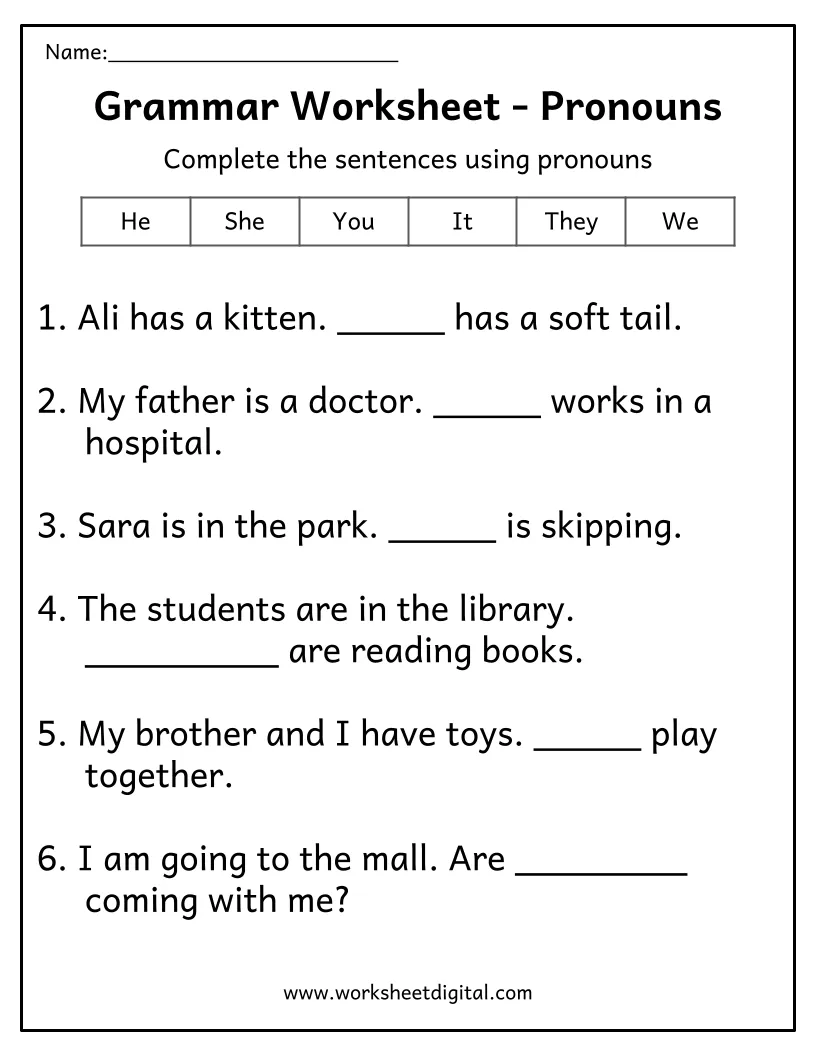 personal pronouns worksheet
