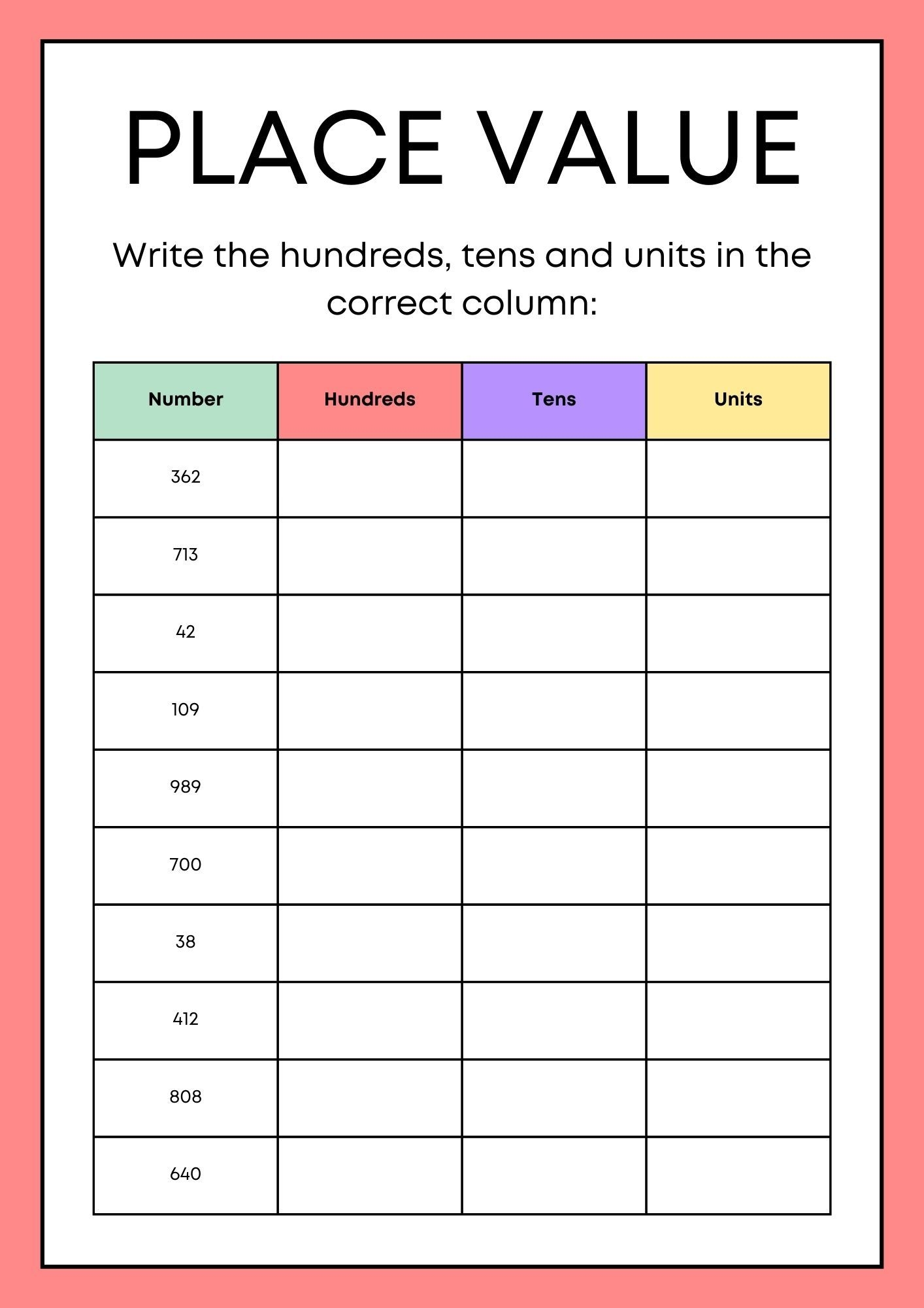 4th grade place value worksheets