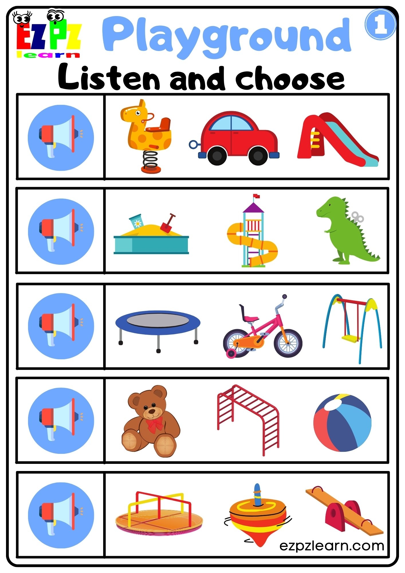 Playground Interactive Vocabulary Worksheet Listen And Choose The 
