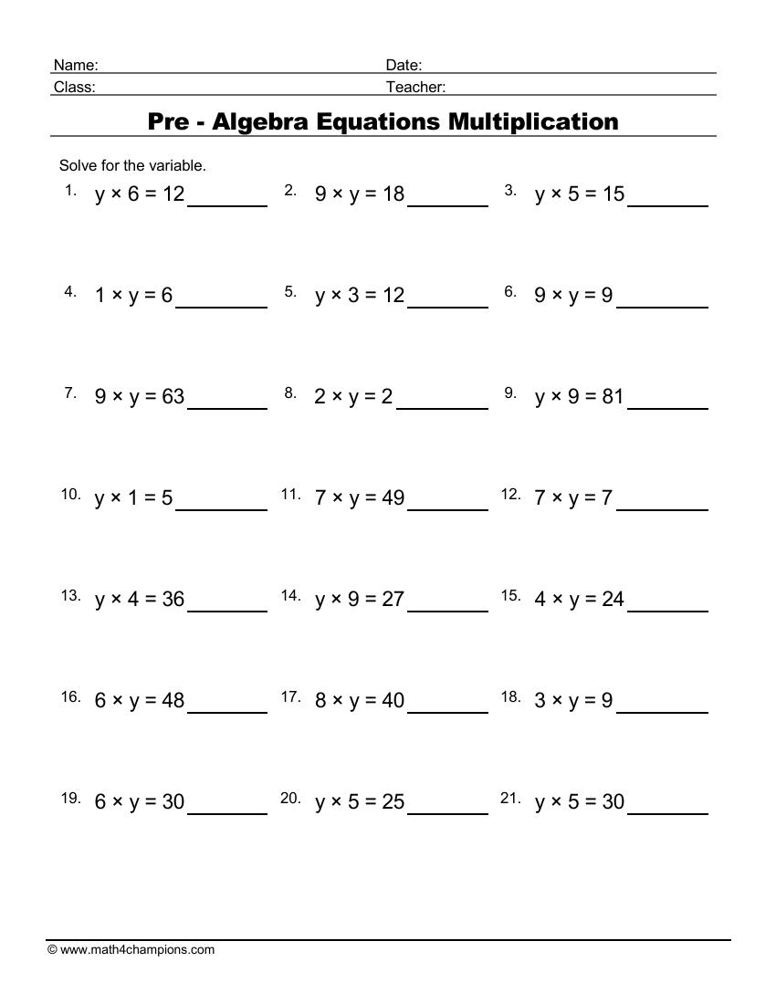 7th grade algebra worksheets