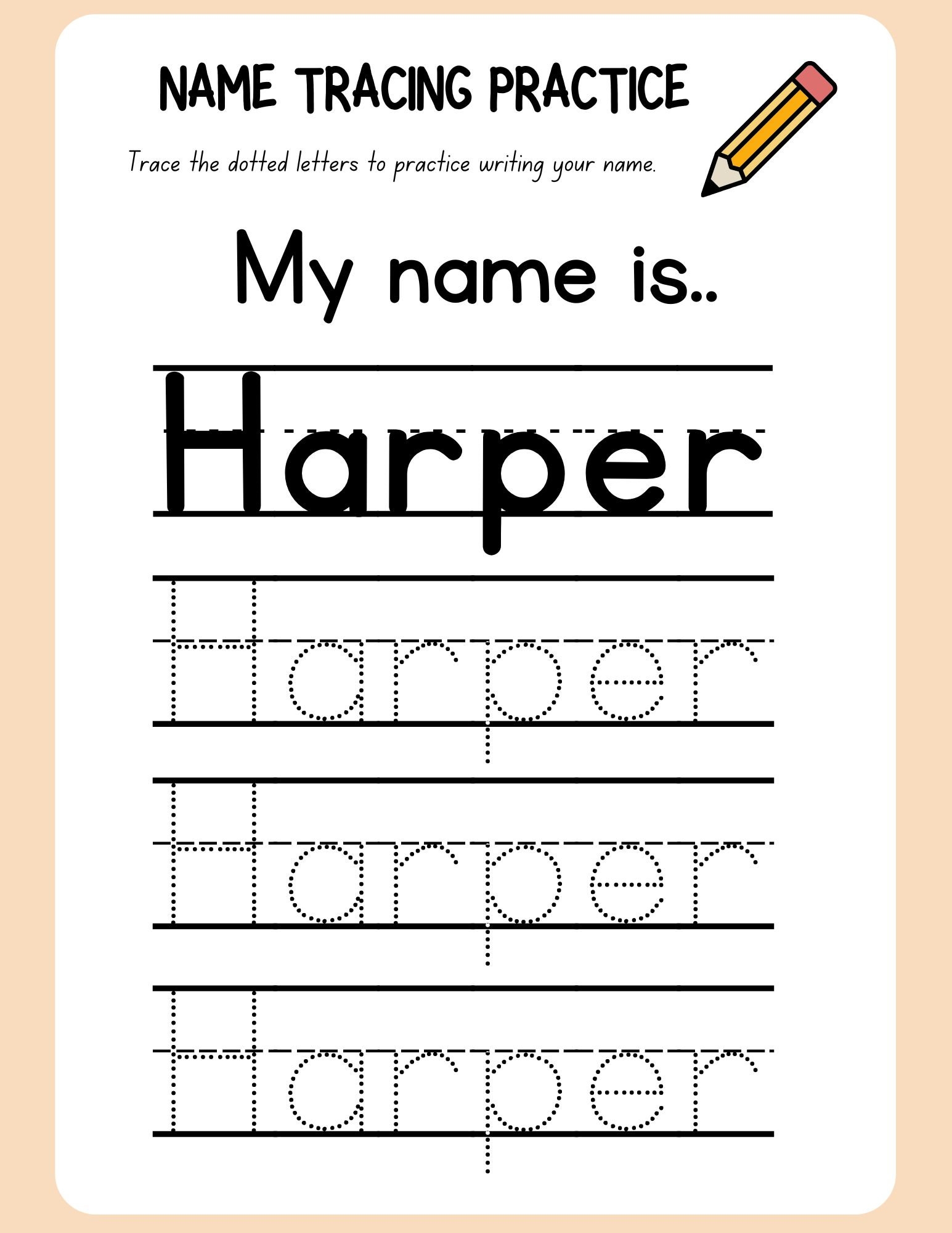 Pre K Custom Name Tracing Worksheet