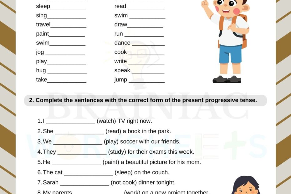 Present Progressive Present Continuous Tense English Worksheet For Class 3 Brainiac Worksheets