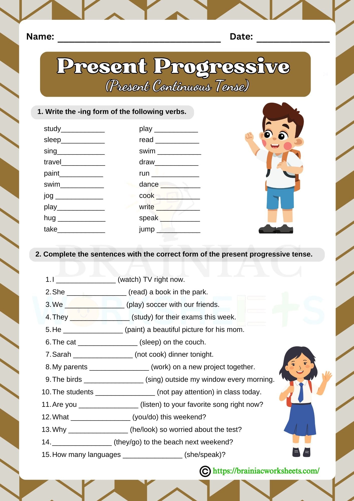 Present Progressive Present Continuous Tense English Worksheet For Class 3 Brainiac Worksheets