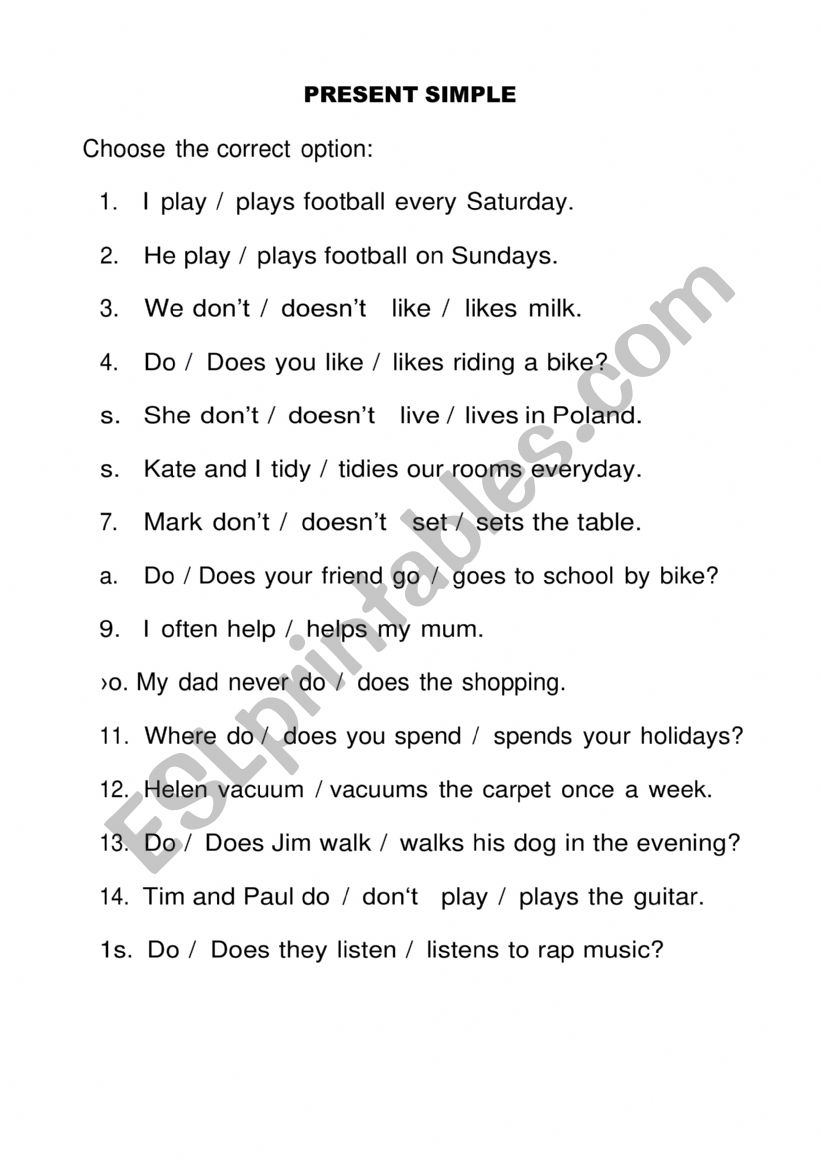 Present Simple ESL Worksheet By Ronaldinho Parker